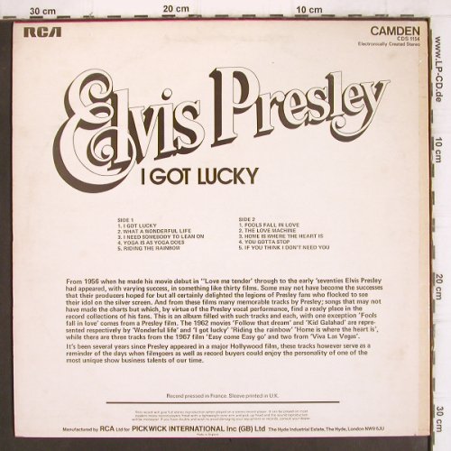 Presley,Elvis:&nbsp;I Got Lucky, RCA Camden/Pickwick Ed. (CDS 1154), UK Typ:&nbsp;LP Best.-Nr.:&nbsp;V909 Preis:&nbsp; 6,00 Euro