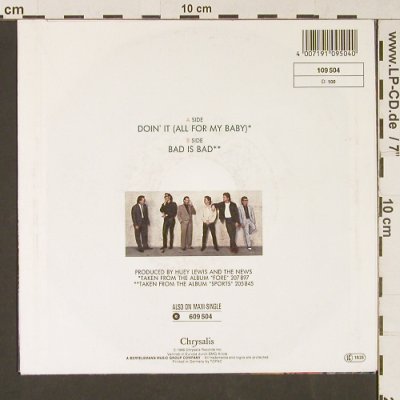 Lewis,Huey & The News: Doing It All For My Baby/Bad Is Bad, Chrysalis(109 504), D, 1986 - 7inch - S9128 - 3,00 Euro