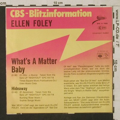 Foley,Ellen: What's a matter Baby, Epic/CBS BlitzInfo(EPC S 7999), D,Muster, 1979 - 7inch - T1566 - 3,00 Euro