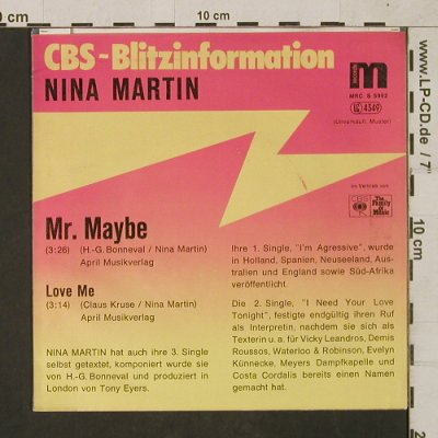 Martin,Nina: Mr.Maybe / Love Me,Musterplatte, M Rec,/CBS BlitzInfo(MRC 5992), D, 1978 - 7inch - T1645 - 5,00 Euro