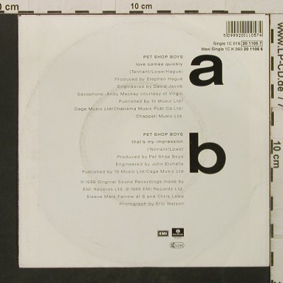Pet Shop Boys: LoveComesQuickly/That'sMyImpression, Parlophone(20 1105 7), D, 1986 - 7inch - T2754 - 2,50 Euro