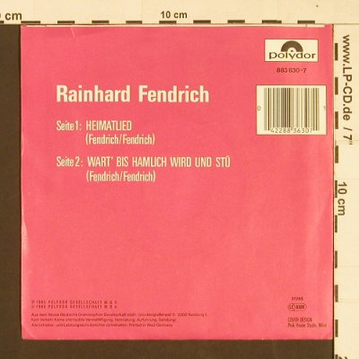 Fendrich,Reinhard: Heimatlied/Wart bis hamlich wird..., Polydor(883 630-7), D, 1985 - 7inch - S9334 - 3,00 Euro