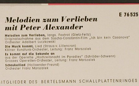Alexander,Peter: Melodien zum Verlieben mit, Polydor,Sonderaufl.(E 76 525), D, 1962 - EP - S9720 - 5,00 Euro