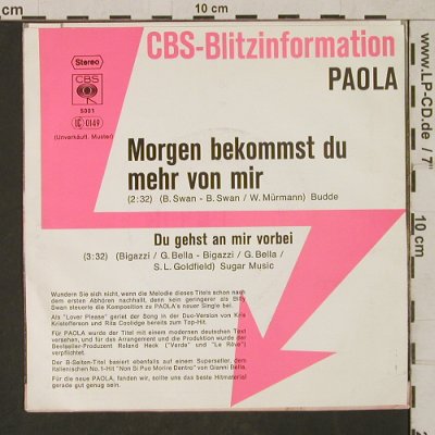 Paola: Morgen bekommst du mehr von mir..., CBS BlitzInfo(CBS S 5001), D,Warenpr., 1977 - 7inch - T1661 - 4,00 Euro