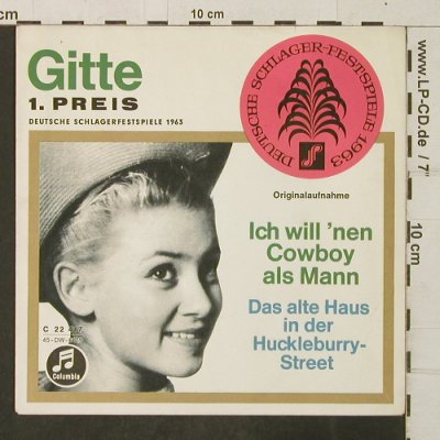 Gitte: Ich will'nen Cowboy als Mann, Columbia,OnlyCover(C 22 417), D, 1963 - Cover - T3952 - 2,00 Euro
