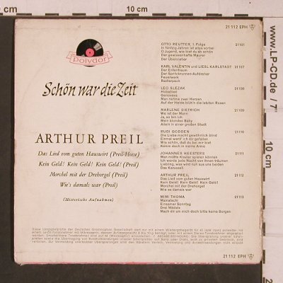 Preil,Arthur: Schön war die Zeit, m-/VG+, Polydor(21 112 EPH), D, 1959 - EP - T4462 - 4,00 Euro