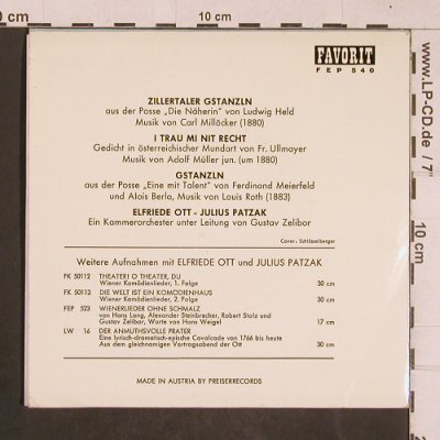 Ott,Elfriede - Julius Patzak: singen Gstanzln, Duliö, Favorit(FEP 540), A,  - EP - T4490 - 5,00 Euro