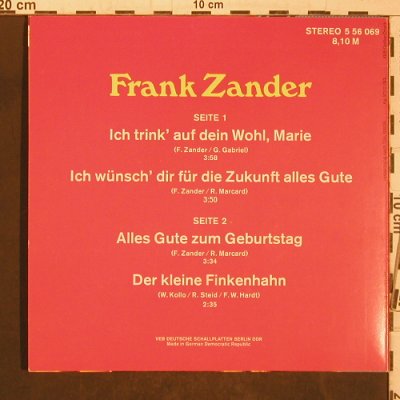 Zander,Frank: Ich trink' auf Dein Wohl, Marie +3, Amiga Quartett(5 56 069), DDR, 1983 - EP - T5619 - 5,00 Euro