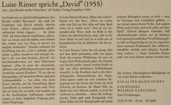 Rinser,Luise - spricht: David-Geschichte eines Judenjungen, Christophorus(CV 73 001), D,  - 7inch - T1268 - 5,00 Euro