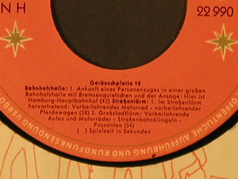 V.A.Geräuschplatte 10: Eisenbahn,Bahnhofshalle,Staßenlärm, Polydor(22 990), D, 1958 - EP - T1298 - 2,50 Euro