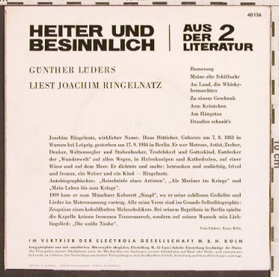 Lüders,Günther: liest Joachim Ringelnatz-Nr.2, Electrola(E 40 126), D,  - EP - T4907 - 3,00 Euro