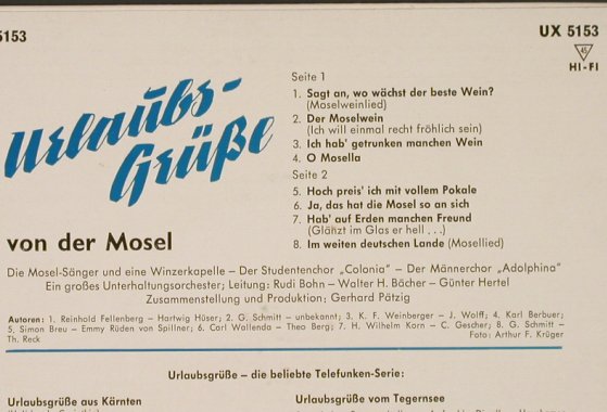 V.A.Urlaubsgrüße von der Mosel: Mosel Sänger ...Orch.Rudi Bohn, Telefunken(UX 5153), D,  - 7inch - S8848 - 3,00 Euro