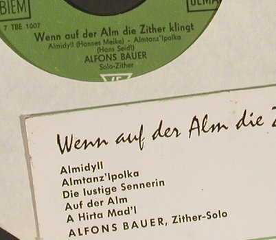 Bauer,Alfons: Wenn auf der Alm die Zither klingt, Odeon(41 034), D,  - EP - S9478 - 3,00 Euro