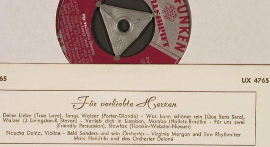 V.A.Für verliebte Herzen: Schöne Tanzmusik,u.a. Belá Sanders, Telefunken(UX 4765), D,  - EP - S9663 - 4,00 Euro