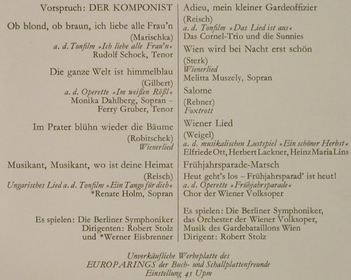 Stolz,Robert: Melodien,die nie verklingen,von&mit, Eurodisc/Promo(41 544), D,  - EP - T2441 - 4,00 Euro