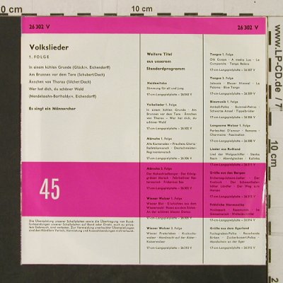 Männerchor: Volkslieder, 1. Folge, Baccarola(26 302 V), D,  - 7inch - T2905 - 2,50 Euro