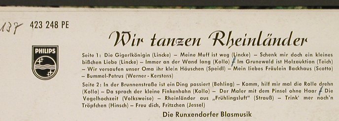 Runxendorfer Blasmusik: Wir tanzen Reinländer, Philips(423 248 PE), D, woc, 1960 - EP - T302 - 3,00 Euro