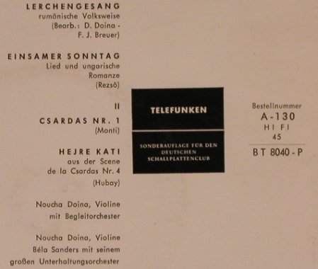Doina,Noucha: Zigeunermusik mit, Telefunken A-130(BT 8040-P), D,  - EP - T4397 - 4,00 Euro