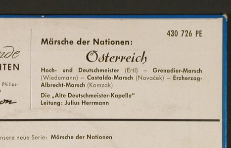 Alte Deutschmeister-Kapelle-J.Herrm: Märsche der Nationen: Österreich, Philips(430 726 PE), D,vg+/vg9+, 1959 - EP - T764 - 2,50 Euro