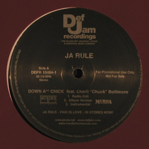 Ja Rule: Down A**Chick*3+3,Flc, Def Jam(DEFR 15494-1), US, 01 - 12inch - B8757 - 3,00 Euro