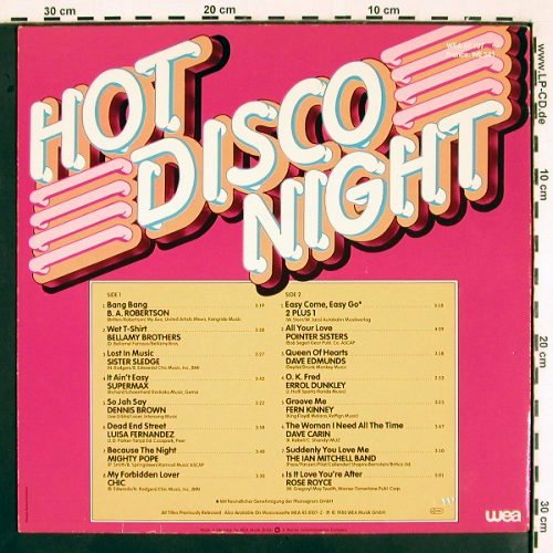 V.A.Hot Disco Night: B.A.Robertson... Rose Royce, WEA (WEA 58 107), D, 1980 Typ: LP Best.-Nr.: V1995 Preis: 5,00 Euro