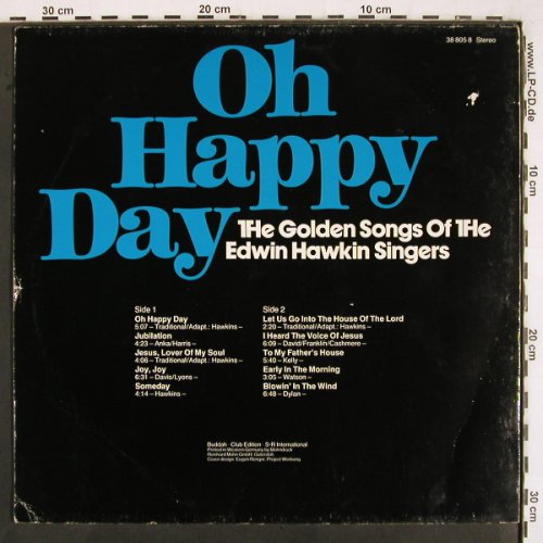 Hawkins Singers,Edwin: Oh Happy Day, Club Edition, m /vg+, Buddah (38 805 8), D, 1969 Typ: LP Best.-Nr.: V3021 Preis: 5,00 Euro