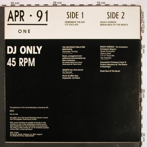 V.A.DMC April 91 - One: Innocence,Quartz f., Rocky Horror, DMC (DMC 99/1), UK, 1991 Typ: 12" Best.-Nr.: V3385 Preis: 9,00 Euro