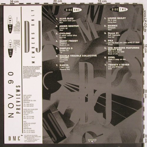 V.A.DMC November 90 - Previews: Alias BleuAsher Senitor..Twenty4Sev, DMC (DMC 94/3), UK, 1990 Typ: LP Best.-Nr.: V3415 Preis: 9,00 Euro