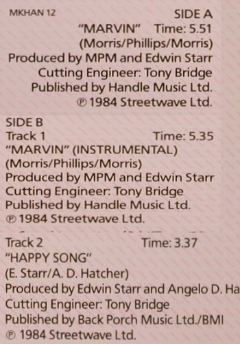 Starr,Edwin: Marvin*2 / Happy Songs, Bellaphon (120 07 091), D, 1984 Typ: 12" Best.-Nr.: V3476 Preis: 4,00 Euro