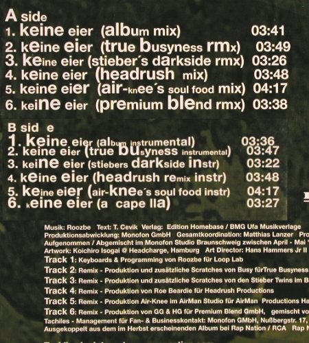 Tachiles: Keine Eier *12 (like new), BMG Ariola (7432169076 1), D, 1999 Typ: LP Best.-Nr.: V3615 Preis: 14,00 Euro