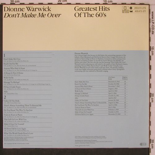 Warwick,Dionne: Don't make me over, Gr.Hits 60's, Ariola(205 472-270), D, 1983 - LP - X7772 - 6,00 Euro