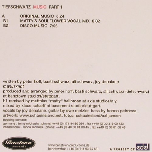 Tiefschwarz: Music Part 1, Benztown(0111110BTN), D, 1999 - 12inch - Y4621 - 4,00 Euro