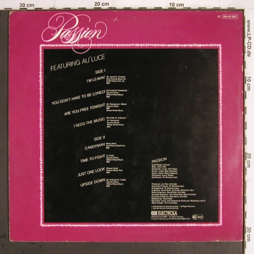 Passion:&nbsp;Same, featuring Au' Luce, AVI (064-62 696), D, 1979 Typ:&nbsp;LP Best.-Nr.:&nbsp;Y9818 Preis:&nbsp; 7,50 Euro