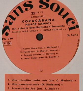 Campos,Nestor mit s.brasil Ensemble: Copacabana,7 Tr., vg+/No Cover, Sans Souci(GPK-710), D, 33rpm,  - 7inch - T1350 - 4,00 Euro