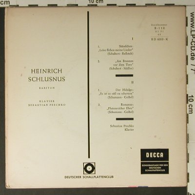 Schlusnus,Heinrich: Schubert- und Schumann-Lieder, Decca(B-110/BD 6010-K), D, DSC,  - EP - S7511 - 3,00 Euro