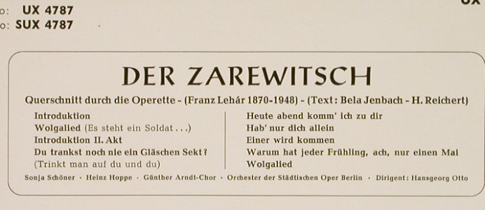 Lehar,Franz: Der Zarewitsch, Telefunken(UX 4787), D, Mono,  - 7inch - S9626 - 3,00 Euro