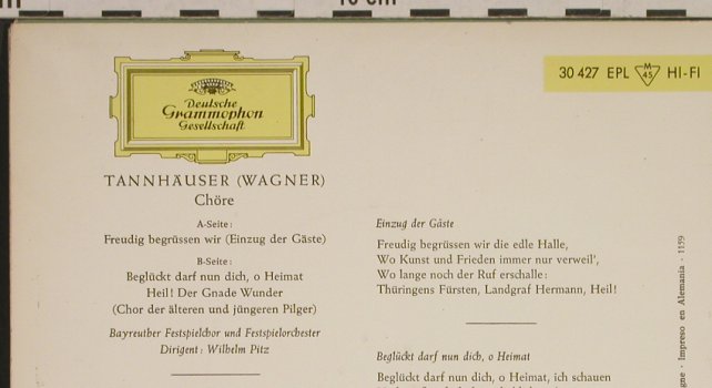 Wagner,Richard: Tannhäuser, Einzug Gäste,Pilgerchor, D.Gr.(EPL 30 427), D, 1959 - EP - T450 - 3,00 Euro