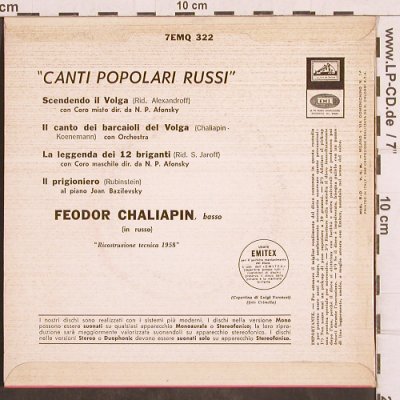 Schaljapin,Fedor(Chaliapin): canti popolari russi, La Voce Del Padrone(7EMQ 322), I,  - EP - T4921 - 6,00 Euro
