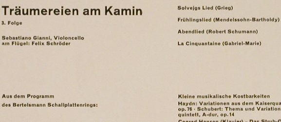 V.A.Träumereien am Kamin 3. Folge: Grieg/Mendelssohn/Schumann/Gabriel, Bertelsman(16 402), D,  - EP - T859 - 3,00 Euro