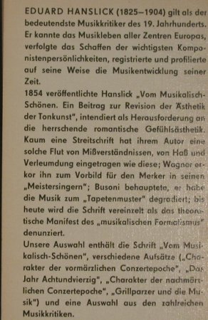 Vom Musikalisch-Schönen: Hanslick,Eduard, Reclam(661 080 8), DDR 360 S, 1982 - TB - 40014 - 2,50 Euro