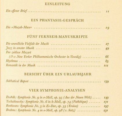 Bernstein,Leonard: Von der unendlichenVielfalt d.Musik, Rainer Wunderlich Verlag(), D,294 S., 1968 - Buch - 40220 - 5,00 Euro