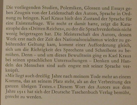 Kraus,Karl: Die Sprache, dtv(613), D, 1974 - Buch - 40091 - 2,50 Euro