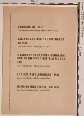 Busch,Ernst: Hans Eisler zum 75 geb.Rote Reihe 7, Akademie der Künste(Ag 511-19-73), DDR,  - Heft - 40080 - 10,00 Euro