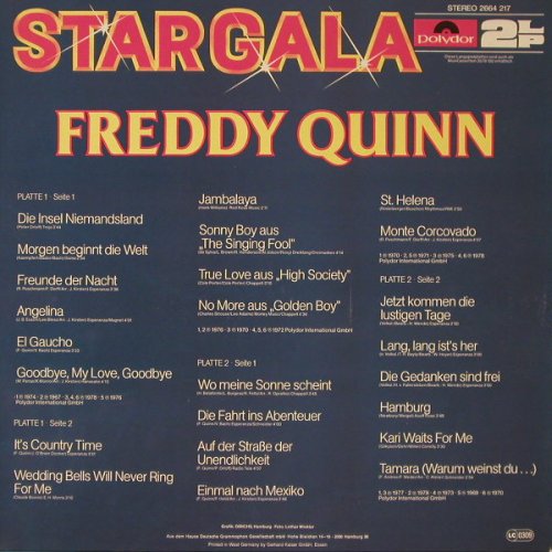 Quinn,Freddy: Stargala, Foc, Polydor(2664 217), D,  - 2LP - F1920 - 6,50 Euro