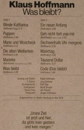 Hoffmann,Klaus: Was Bleibt?, Foc, RCA(26.21798), D, 1976 - LP - F5560 - 6,00 Euro