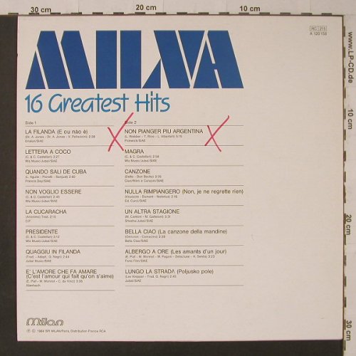 Milva: 16 Greatest Hits, m /woc, Milan(A 120 158), F, 1982 - LP - F5687 - 3,00 Euro
