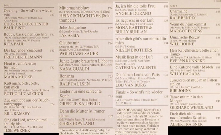 V.A.So wird's nie wieder sein: ZDF-Evergreen-Gala 1980, EMI(028-46 063), D, 1980 - LP - F5860 - 5,50 Euro
