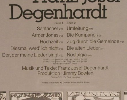 Degenhardt,Franz-Josef: Meine Lieblingslieder, Polydor(2371 466), D, Ri,  - LP - F6144 - 5,50 Euro