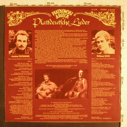 Piatkowski & Rieck: Plattdeutsche  Lieder, Amiga(8 45 242), DDR, 1983 - LP - F8616 - 6,00 Euro