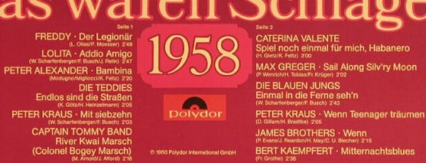 V.A.Das Waren Schlager: 1958, 12 Tr., Club Sonderauflage, Polydor(32 208-1), D,  - LP - F8629 - 4,00 Euro